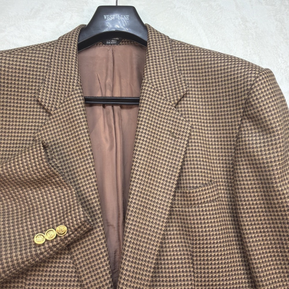 Bob Mackie Men's Wool Sport Coat Blazer 46R Houndstooth Gold‎ Button Preppy